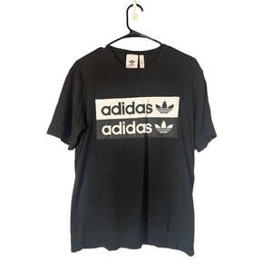 Adidas Black White Short Sleeve Logo Front Crew Neck Cotton T-Shirt Men Sz S